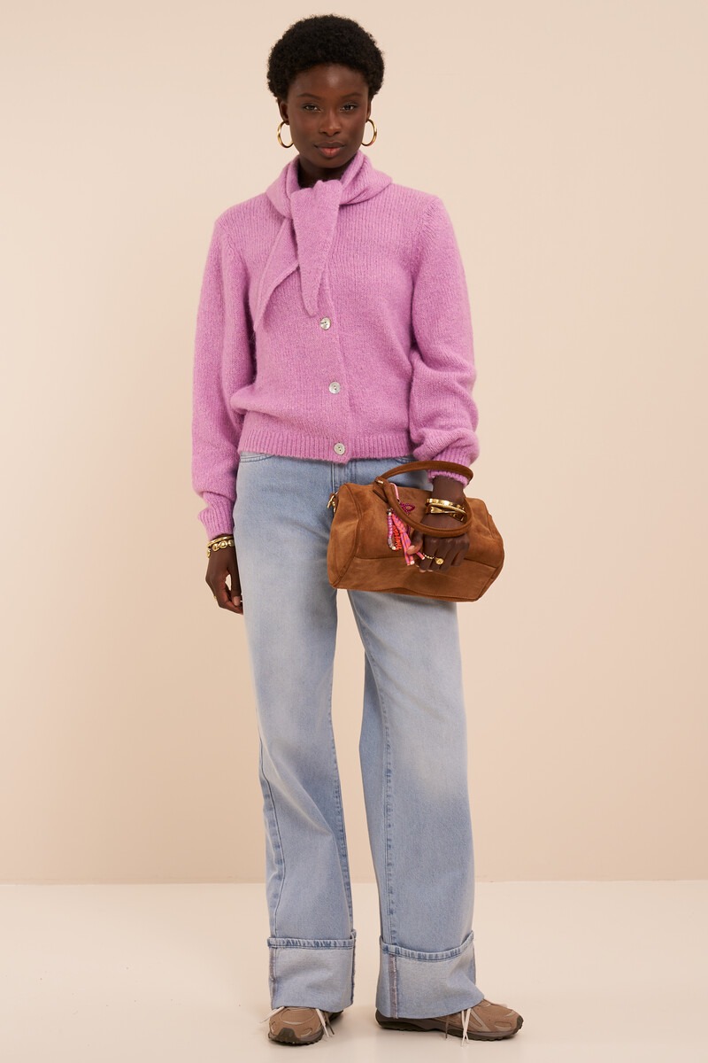 Lilac cardigan with scarf | My Jewellery