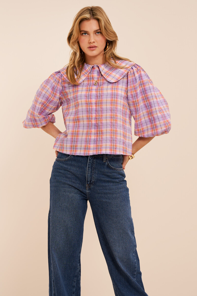 Plaid blouse with puff sleeves | My Jewellery