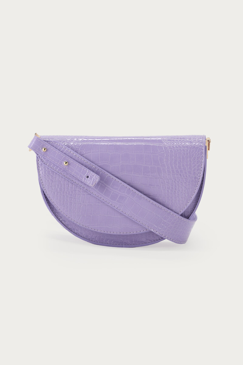 Purple half round shoulderbag with crocodile print | My Jewellery