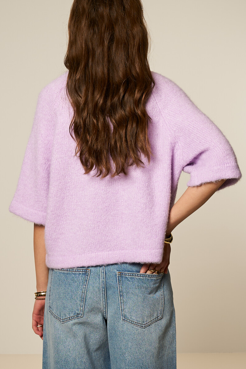 Lilac short-sleeved sweater with imitation pearls | My Jewellery