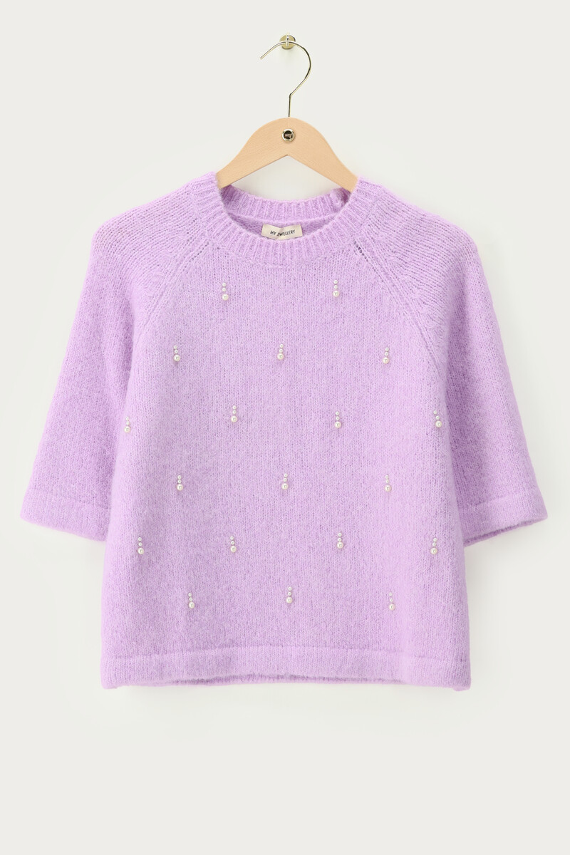 Lilac short-sleeved sweater with faux pearls | My Jewellery