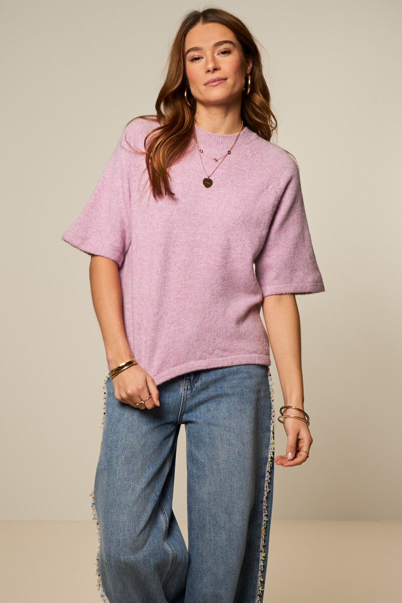 Lilac knitted raglan sweater with short sleeves | My Jewellery