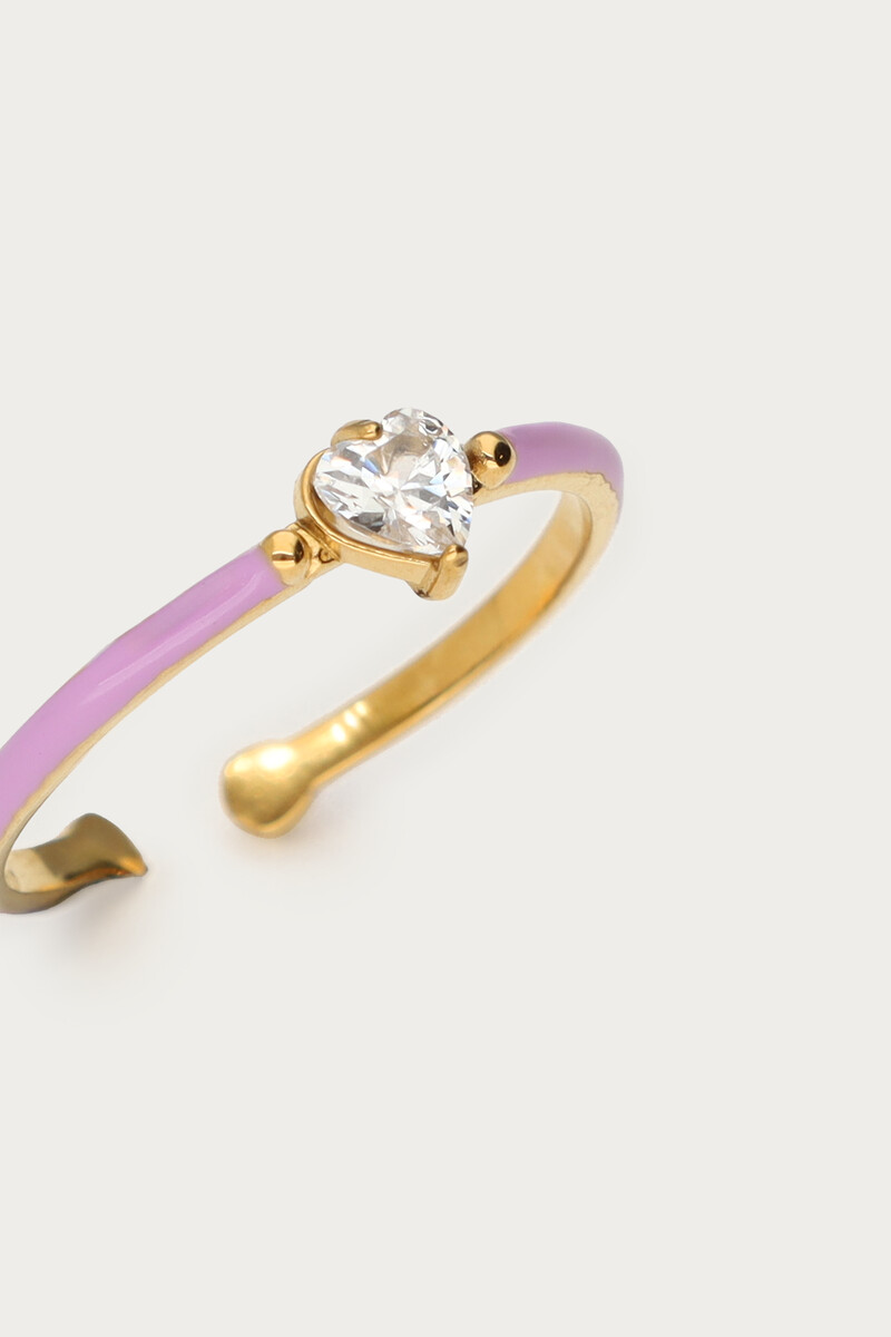 Lilac minimalist ring with hearts rhinestones | My Jewellery