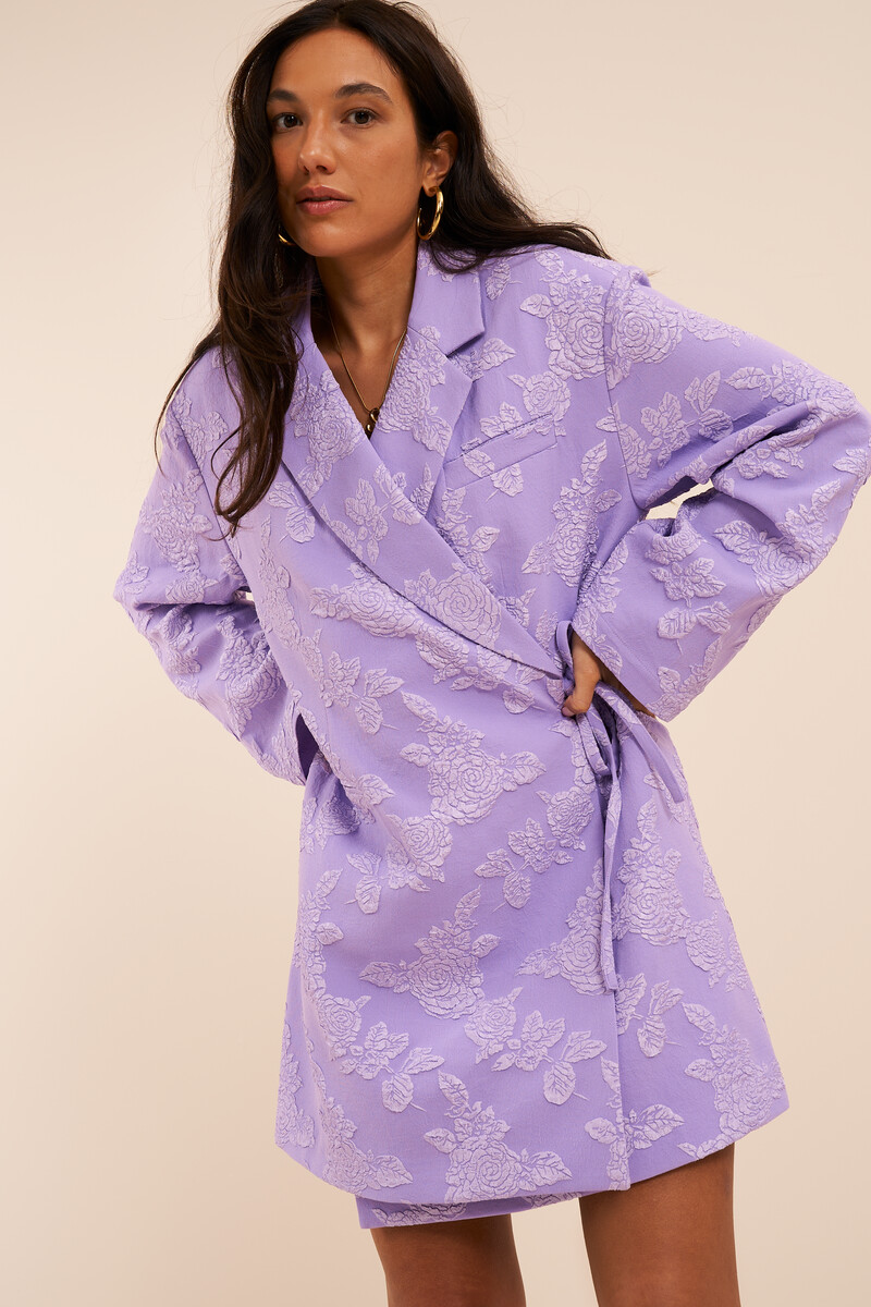 Robe blazer en jacquard oversize lilas avec nœud