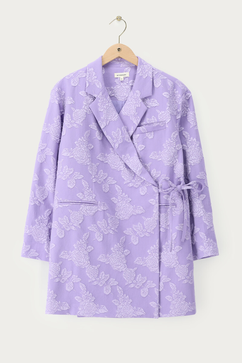 Robe blazer en jacquard oversize lilas avec nœud