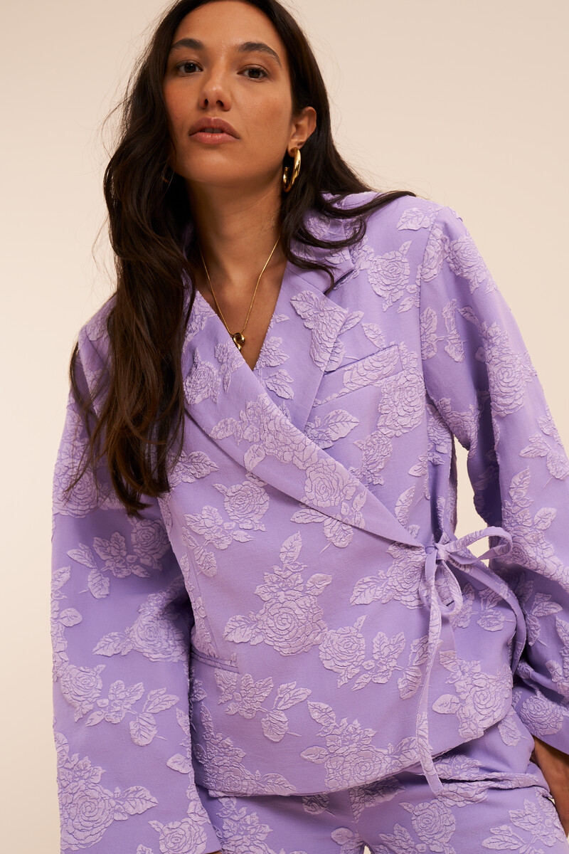 Lilac oversized jacquard blazer with bow detail