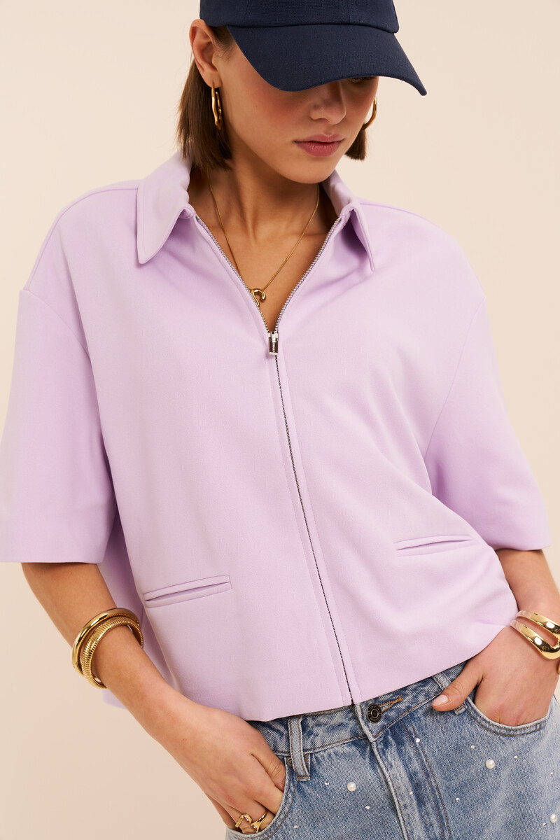 Lilac short-sleeve polo with zip | My Jewellery