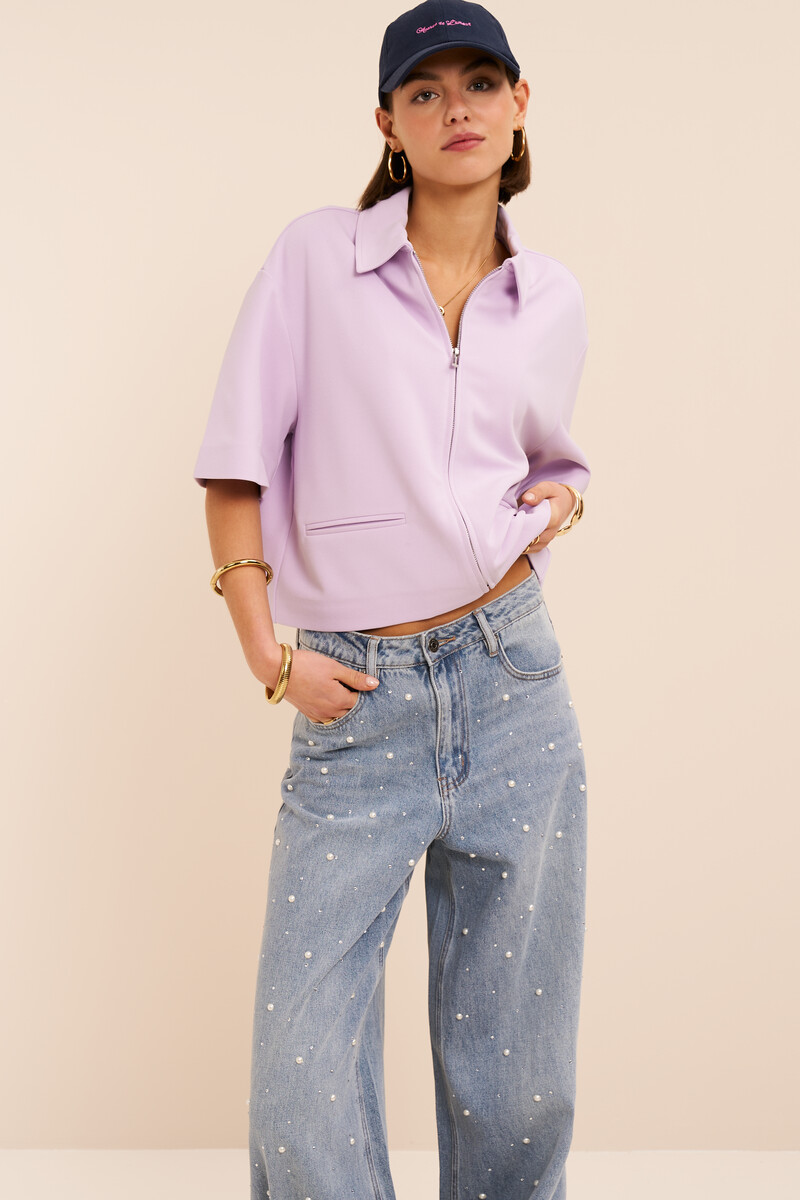 Lilac short-sleeve polo with zip | My Jewellery