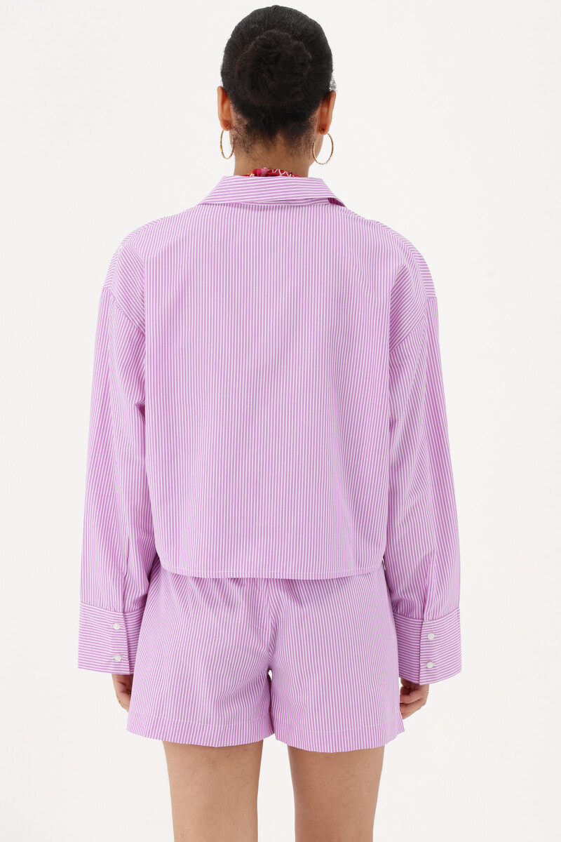 Lilac striped blouse with round mirrors | My Jewellery