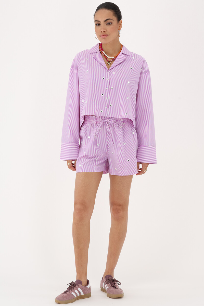 Lilac striped blouse with round mirrors | My Jewellery