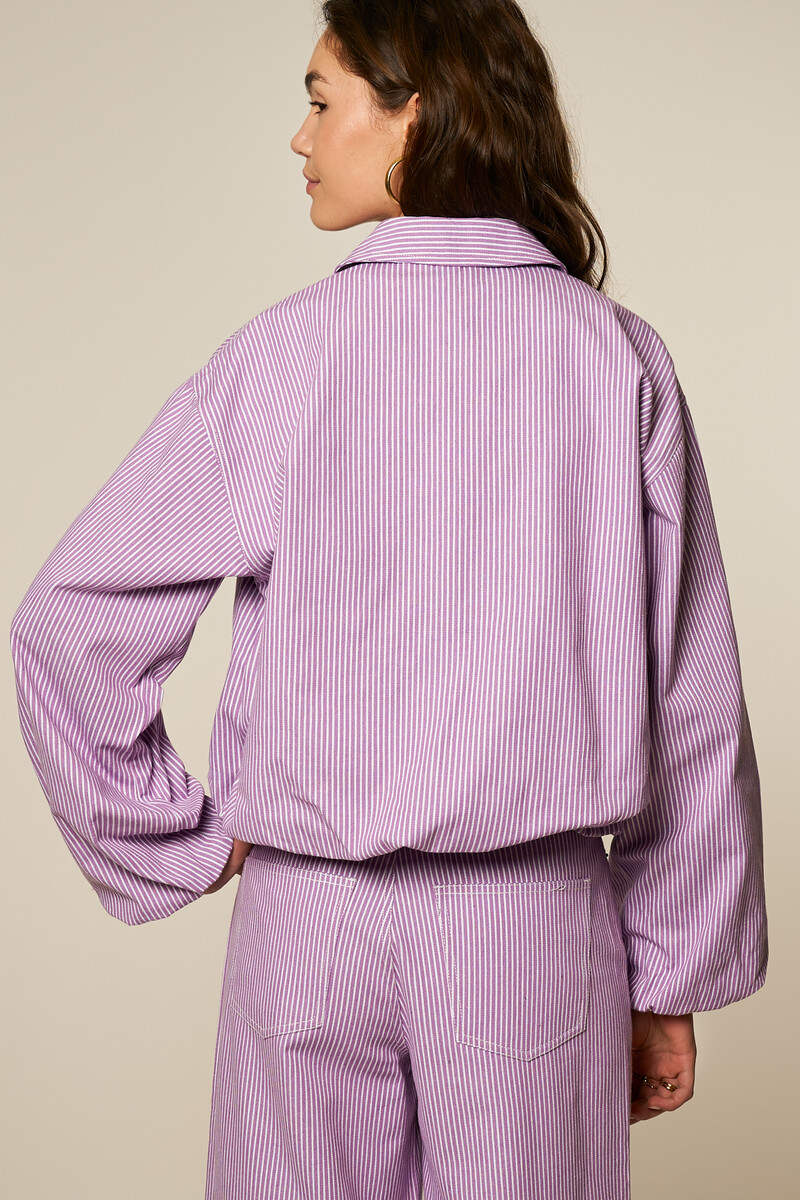 Lilac striped denim bomber with collar | My Jewellery