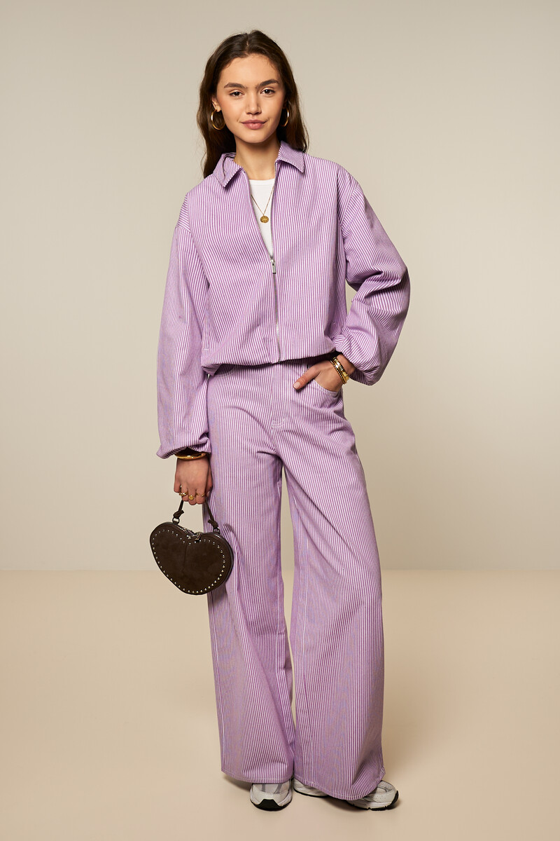 Lilac striped denim bomber with collar | My Jewellery