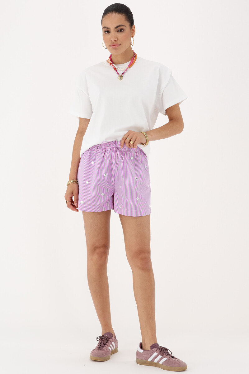 Lilac striped shorts with round mirrors | My Jewellery