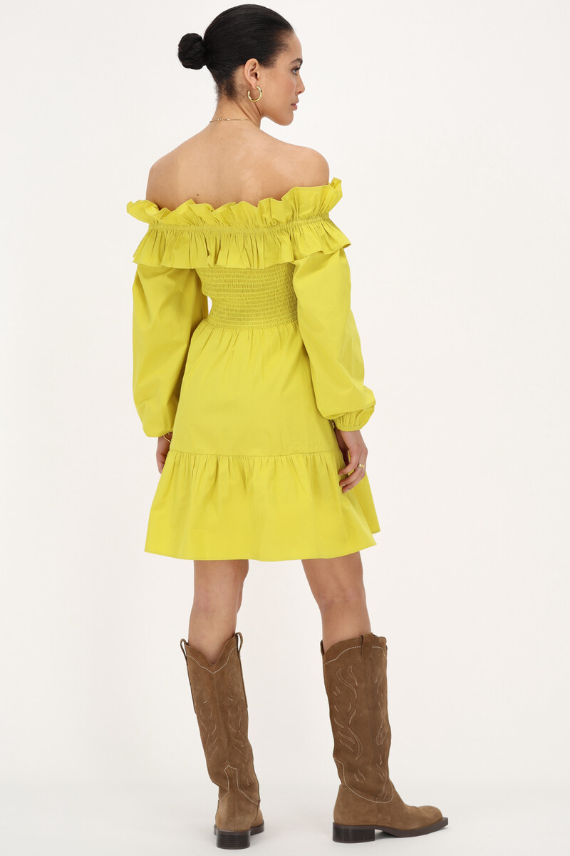 Lime green dress with ruffles &amp; smock | My Jewellery
