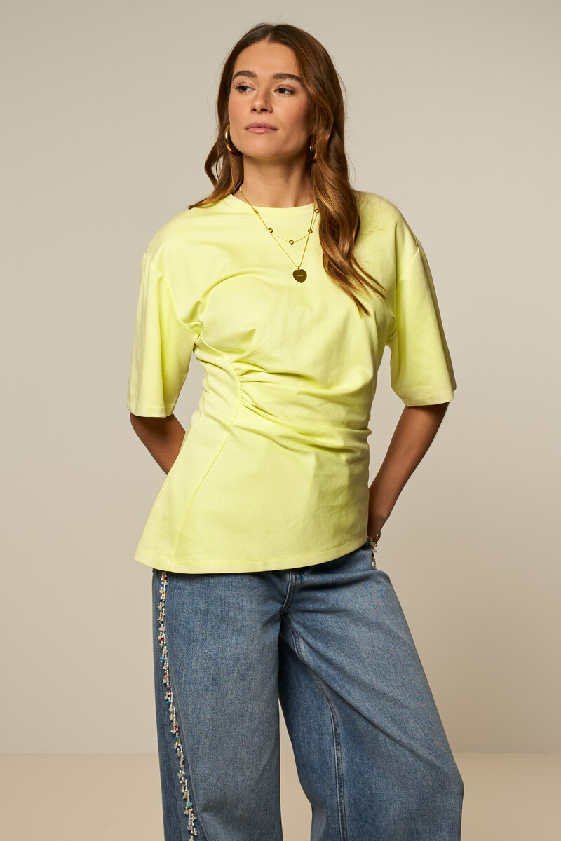 Lime green T-shirt with pleated detail | My Jewellery