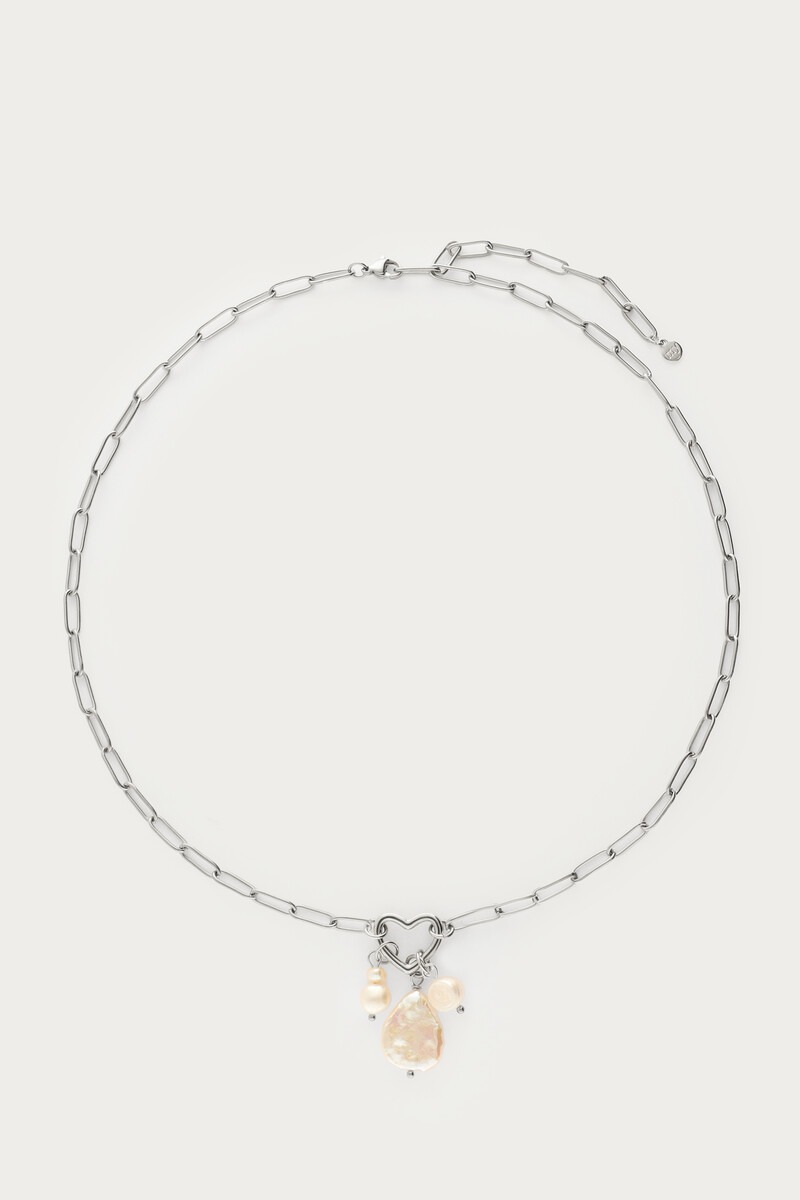 Schakelketting met hartje en natuurlijke parels