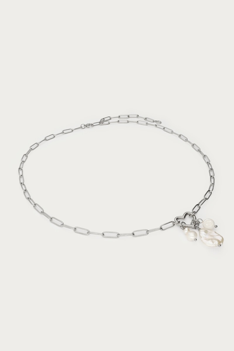 Chain necklace with heart and natural pearls | My Jewellery