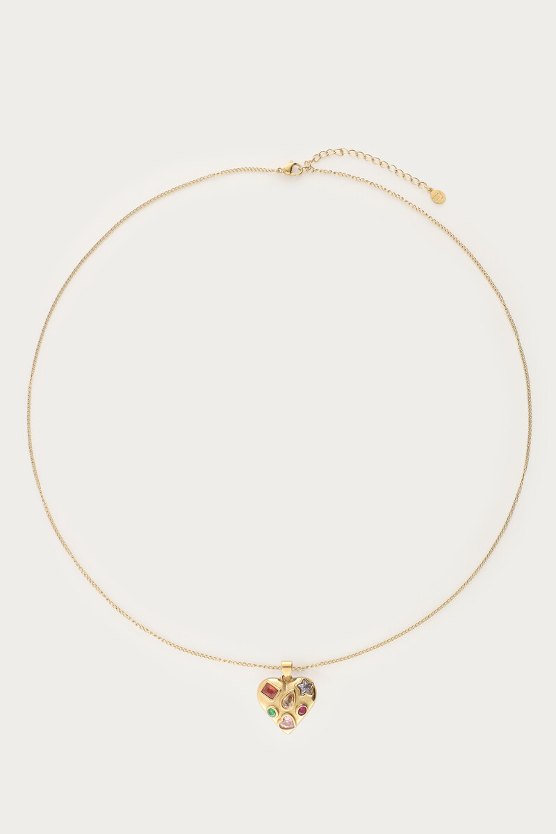 Lange Kette mit Herz und bunten Strasssteinen