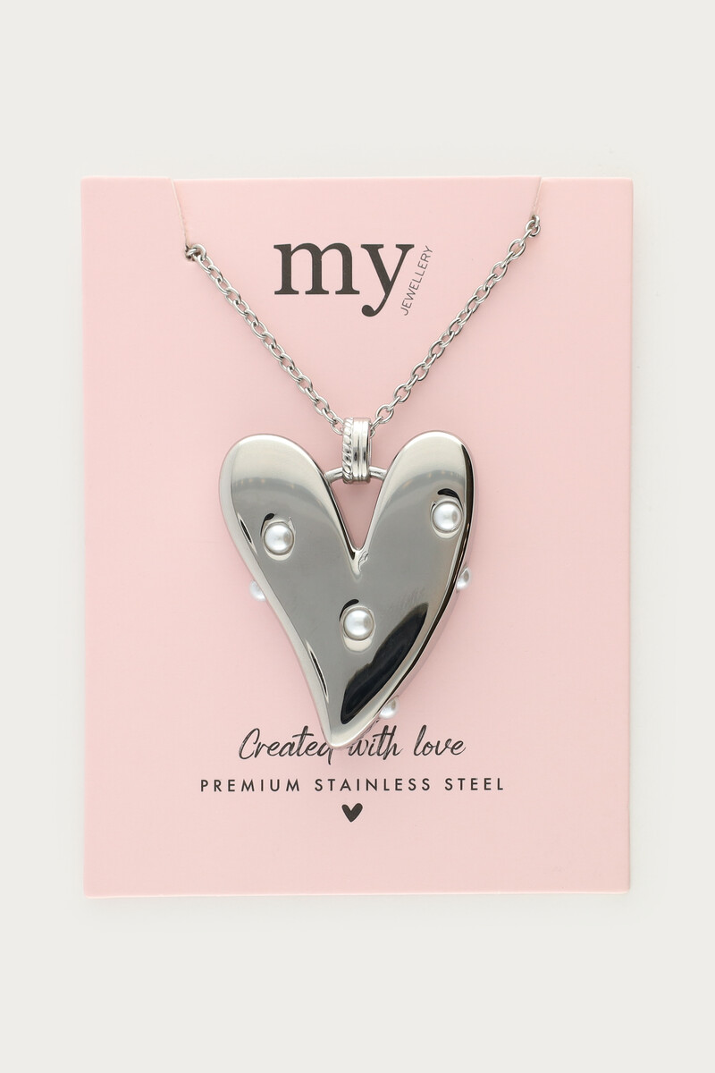 Long necklace with heart charm & faux pearls | My Jewellery