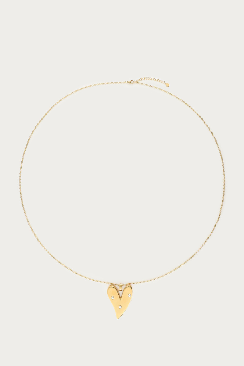 Long necklace with heart charm & faux pearls