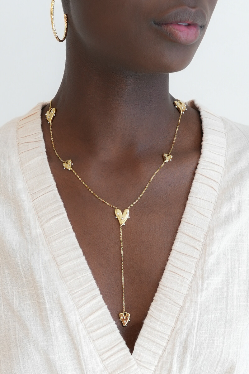 Long necklace with hearts & faux pearls | My Jewellery