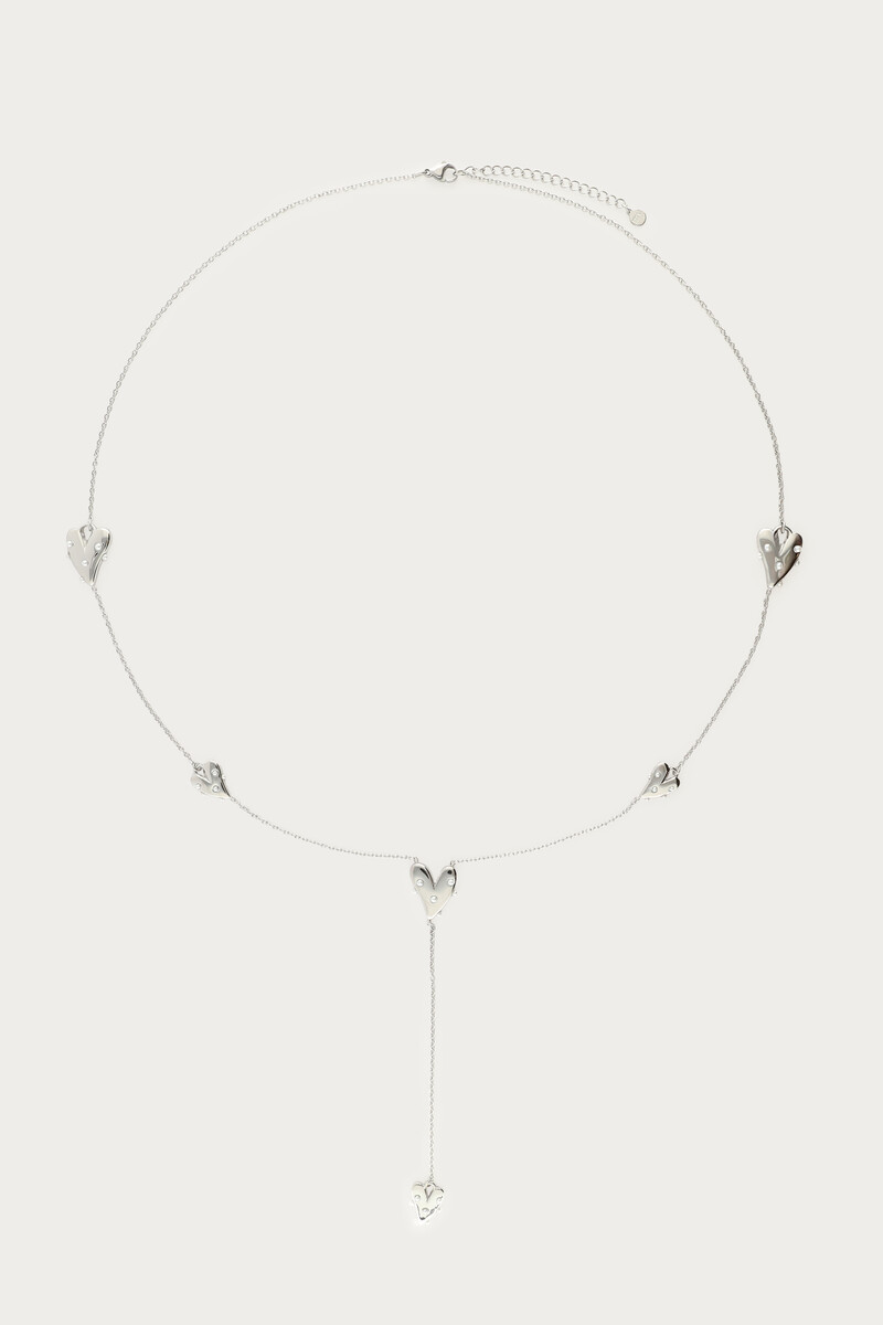 Long necklace with hearts & faux pearls