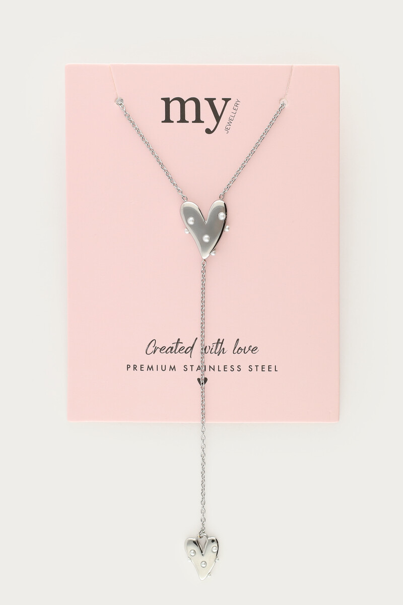 Long necklace with hearts & faux pearls | My Jewellery