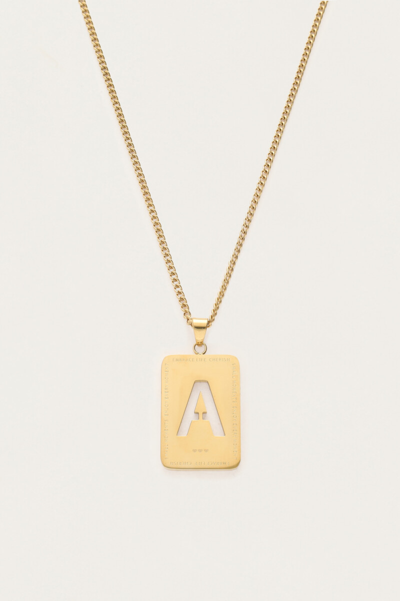 Long necklace with square initial charm