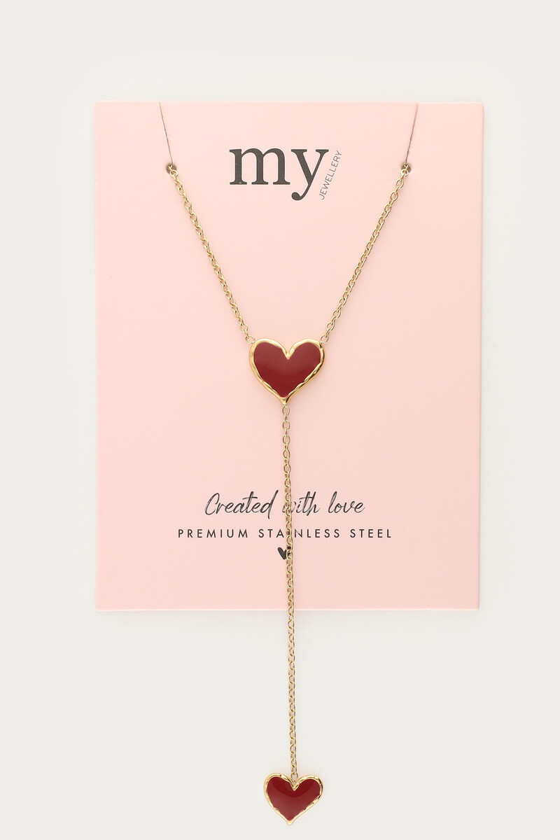 Long necklace y-shape with red hearts | My Jewellery