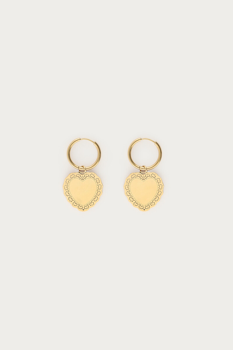 Love hoop earrings with large heart charm