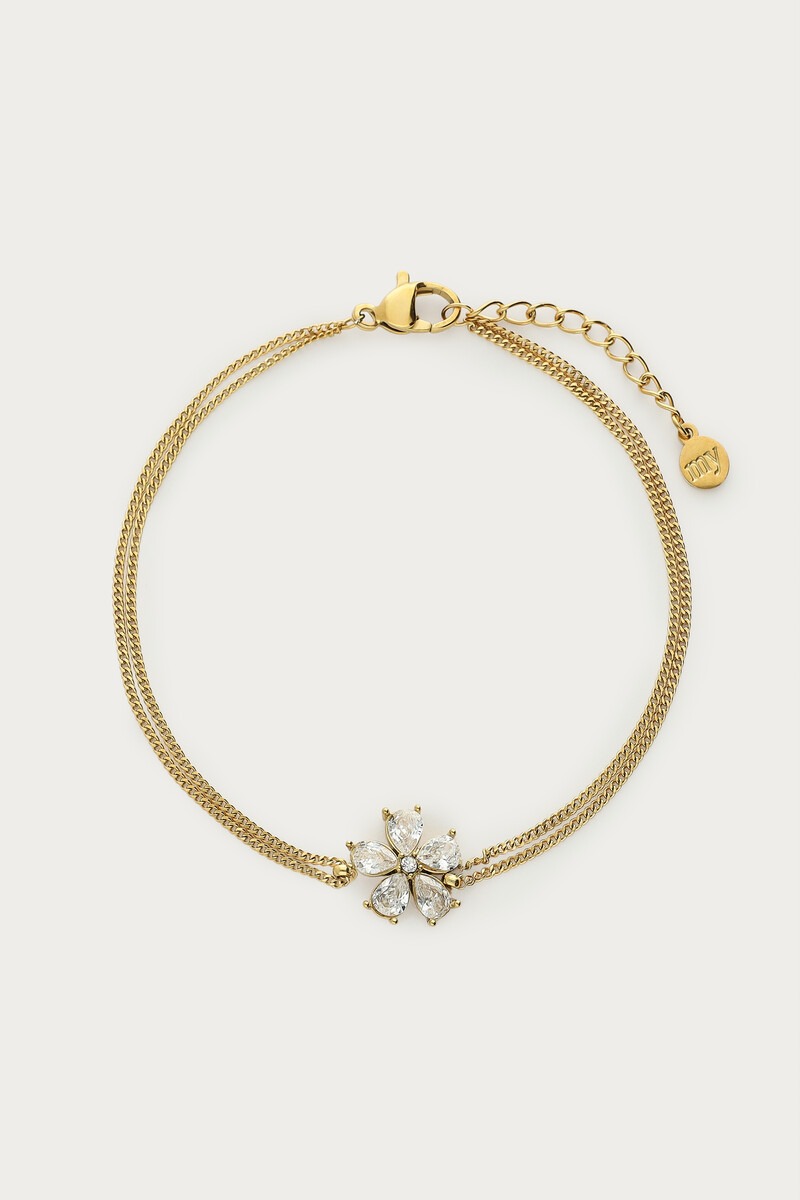 Pulsera mágica con grandes piedras de strass en forma de flores
