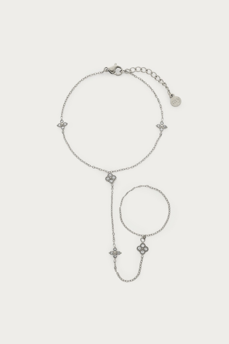 Collar de mano mágica con trébol y piedras de strass