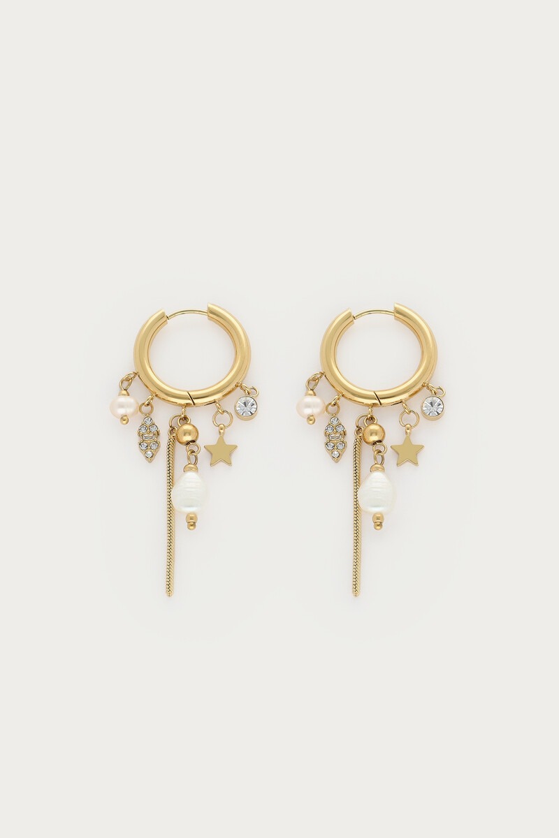 Aros mágicos con strass y perlas de agua dulce colgantes