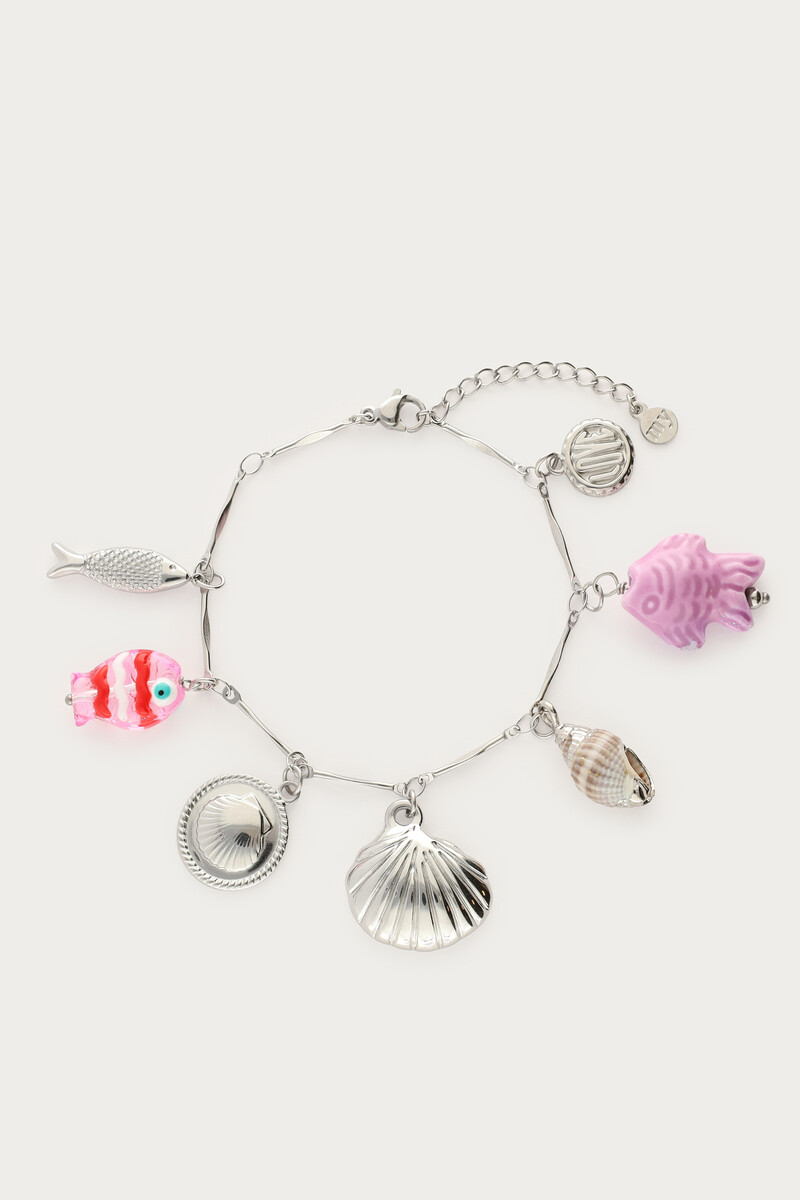 Mer charm bracelet with shell & fish