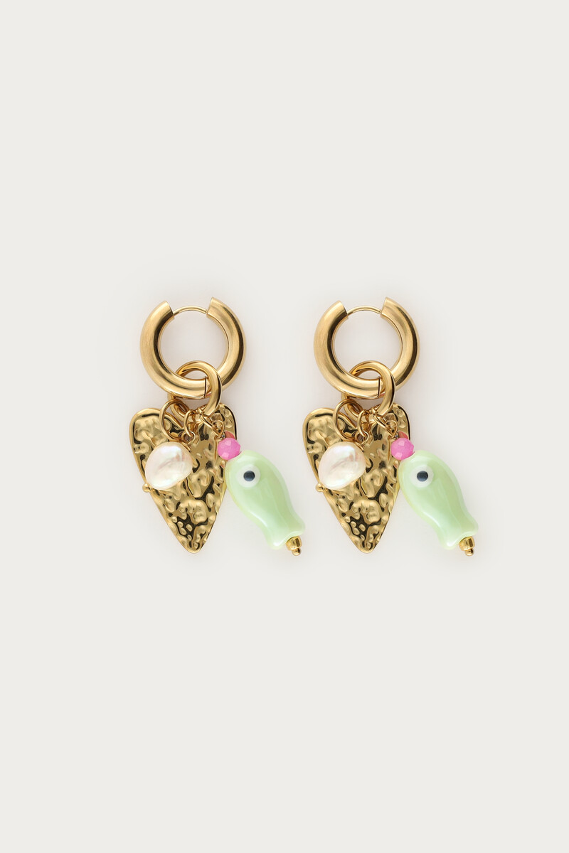 Mer hoop earrings with fish & heart
