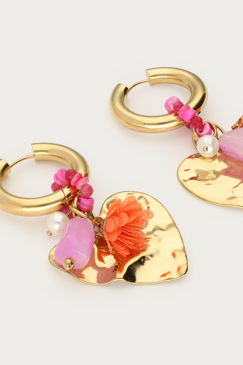 Mer hoop earrings with heart & pink beads | My Jewellery