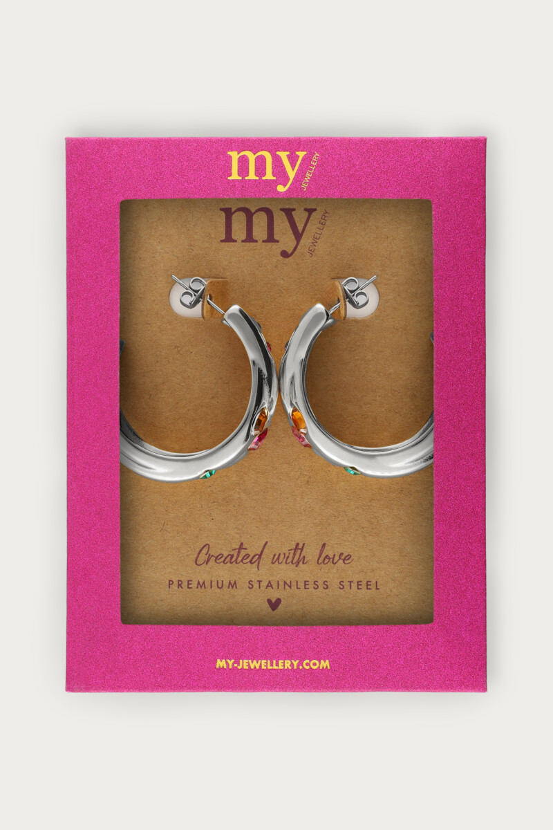 Midnight double hoop earrings with colourful rhinestones | My Jewellery