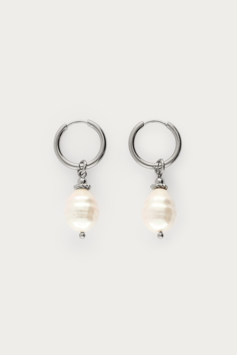Midnight hoop earrings with freshwater pearls
