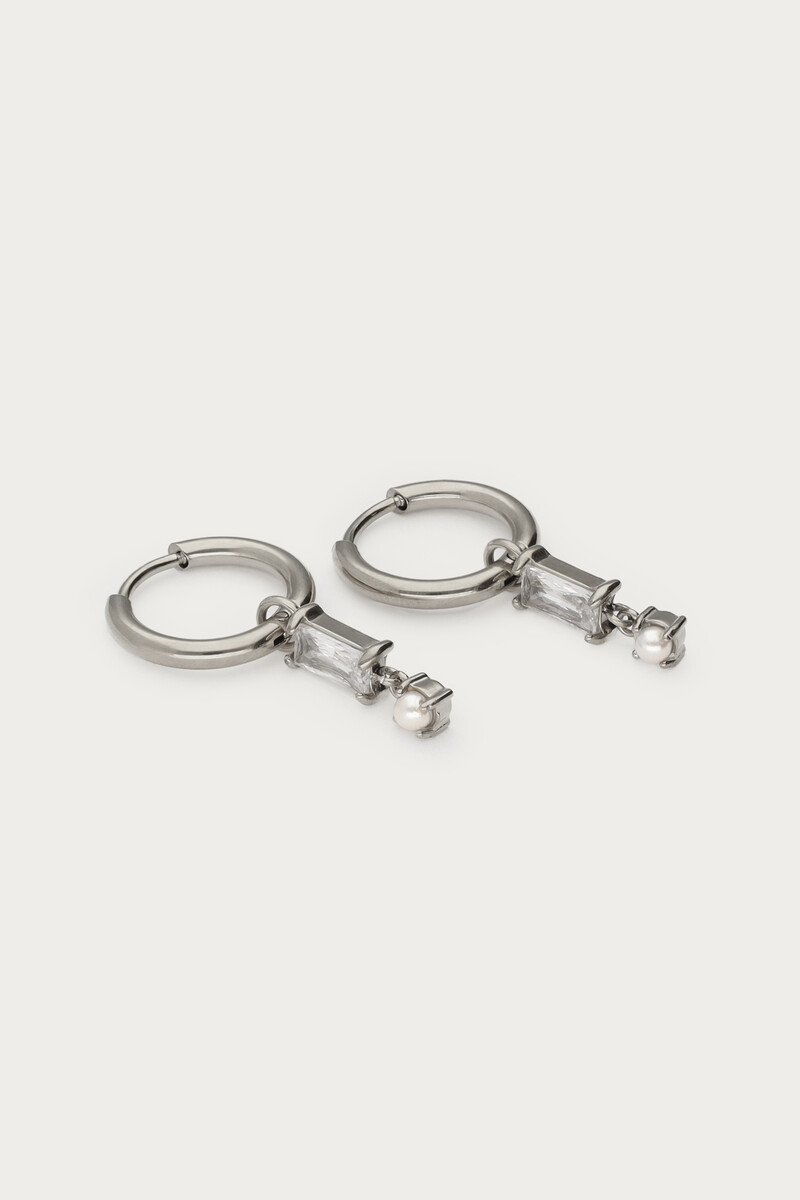 Midnight mini hoop earrings with rhinestone and faux pearls