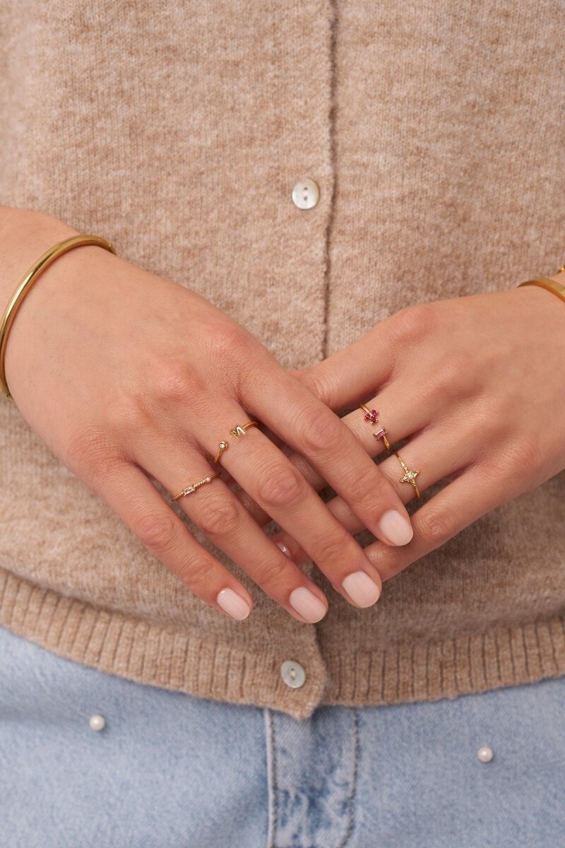 Midnight ring with rhinestone and faux pearl