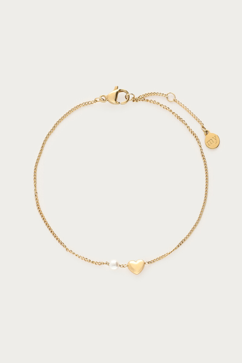Minimalistische armband met hartje en imitatieparel