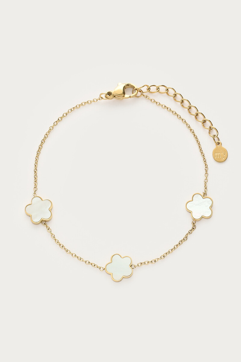 Minimalist bracelet with three mother of pearl flowers | My Jewellery