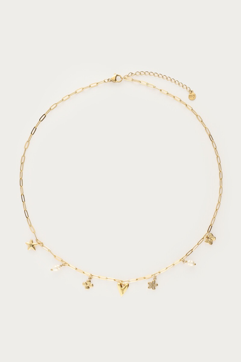 Minimalistische schakelketting met zeven bedels