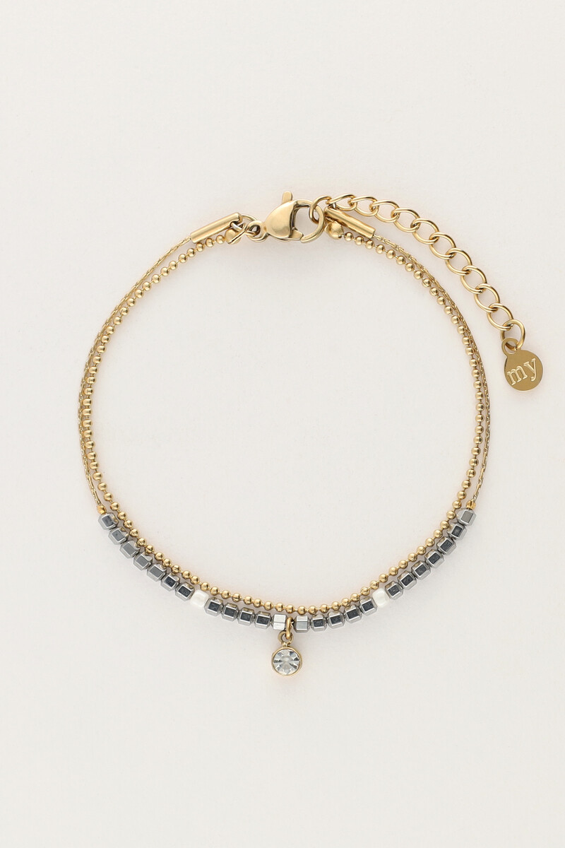 My jewellery Minimalistische dubbele armband met kraaltjes&strass