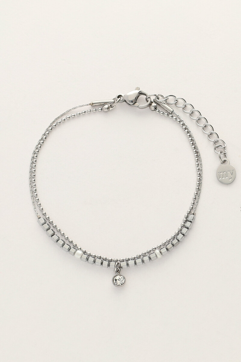 My jewellery Minimalistische dubbele armband met kraaltjes&strass