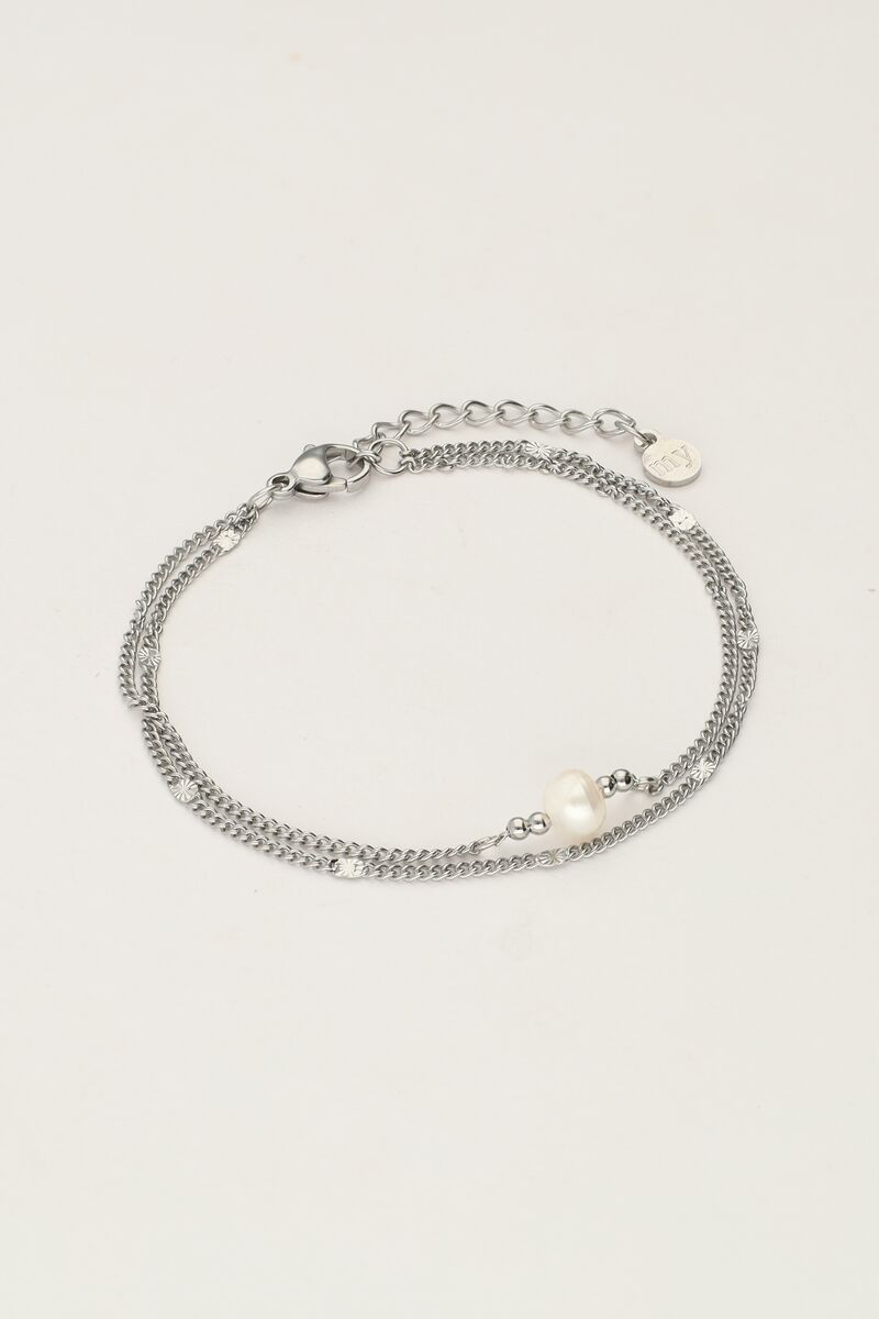 My jewellery Minimalistische dubbele armband met muntjes en parel