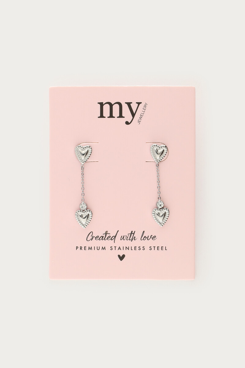 Minimalist drop earrings with double detail hearts | My Jewellery