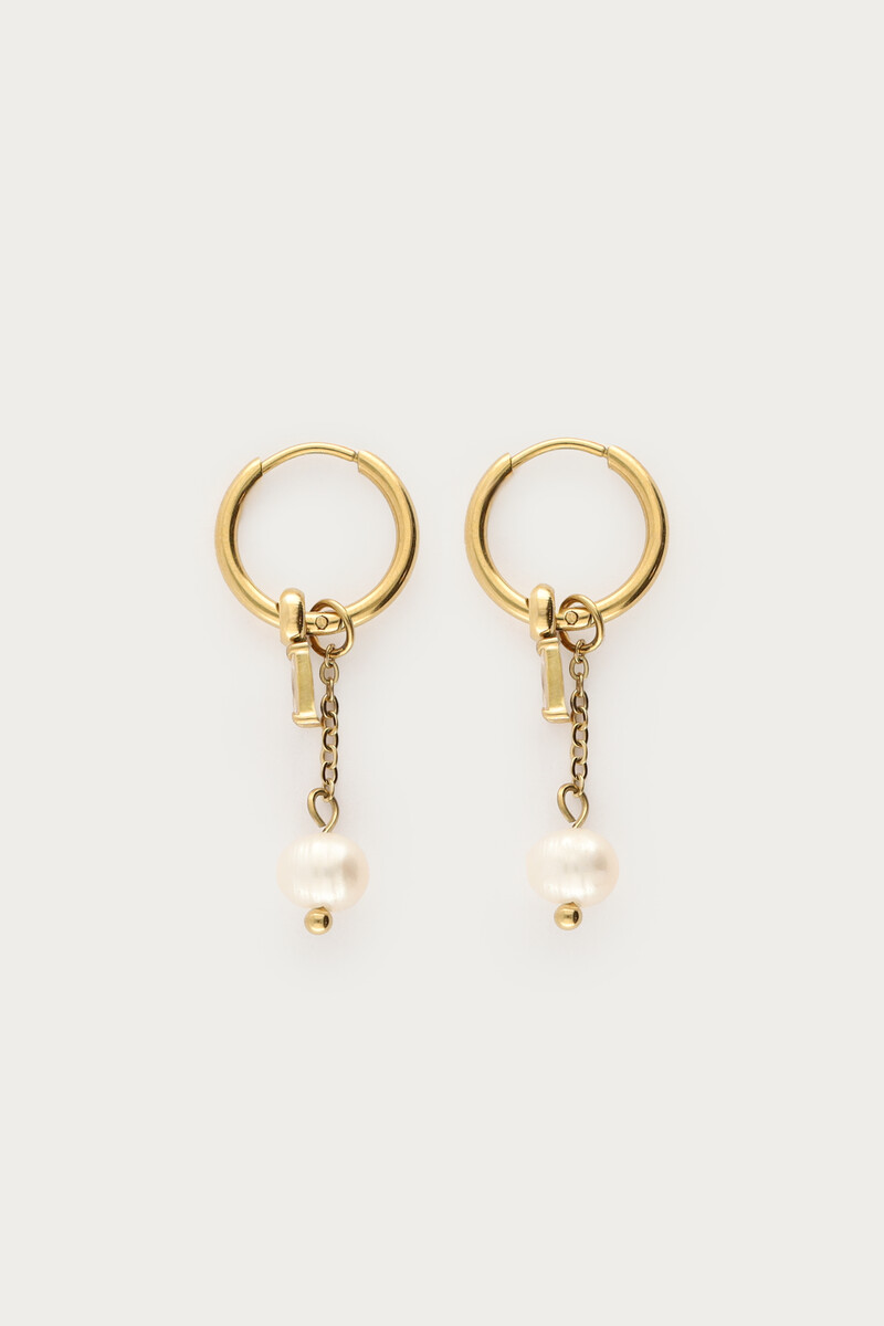 Minimalist hoop earrings with faux pearl and rhinestones