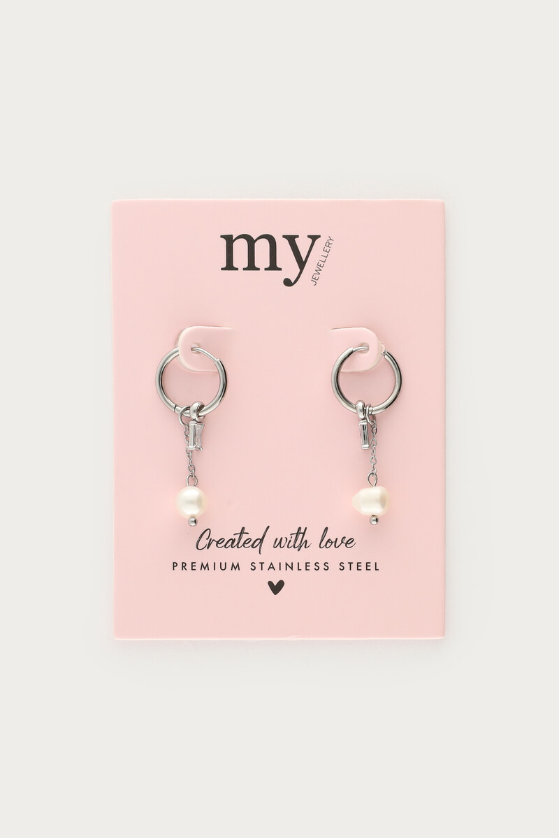 Minimalist hoop earrings with faux pearl and rhinestones | My Jewellery