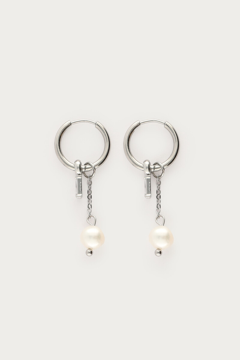 Minimalist hoop earrings with faux pearl and rhinestones | My Jewellery